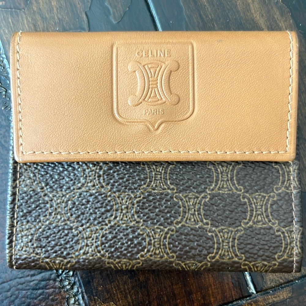 Celine Brown Monogram & Tan Leather Coin/Card Holder